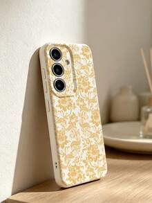 1pc Vintage Gold Vine Floral Full Print Faux Leather Texture Phone Case, Personalized Minimalist Full Coverage TPU Shockproof Protective Case For Samsung Series 18 18pro 18promax 17 17pro 17promax 17 16 15 14 Air - Gold - View 3