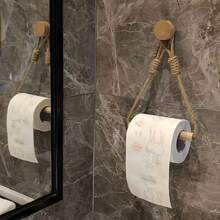 1/2 Buah Tempat Tisu Tali Rami, Rak Handuk Penyimpanan Anyaman Kayu Solid, Rak Penyimpanan Handuk Wajah, Tempat Tisu Gulung Kreatif Tanpa Pengeboran, Tempat Tisu Toilet Kamar Mandi Elegan, Aksesori Kamar Mandi Elegan dan Praktis - Aprikot - View 5