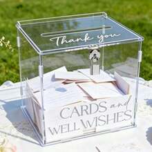Engagement Party Joy Transparent Acrylic Thin Plate Mortise And Tenon Box, Silver Buckle Small Square Padlock Party Card Collection Wedding Card Box - 1PC - View 1