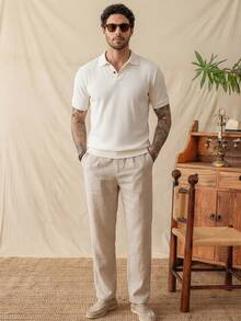 glestore 男士復古硬幣印花細條紋 Polo 衫，柔軟舒適，時尚休閒通勤必備 - 白色 - 查看 5