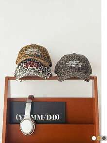 Women's Soft Top Distressed Leopard Print Long Brim Baseball Cap, American Vintage Street Style Baseball Cap, Personalized Cool Versatile Summer Face-Slimming Sun Protection Hat - Multicolor - View 5