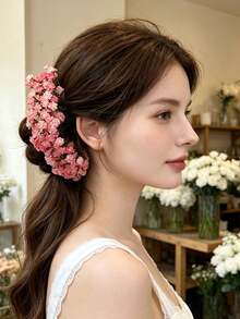 1pc Floral & Star Decorated Hair Clip, Romantic Bohemian Style Curved Design Hair Accessory, Suitable For Wedding, Photography, Daily Wear, Spring - Multicolor - View 8