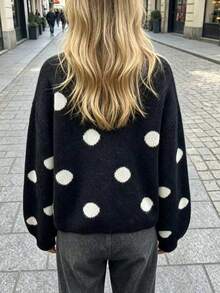 Women's Autumn/Winter Casual Polka Dot Thick Cardigan - Black - View 2