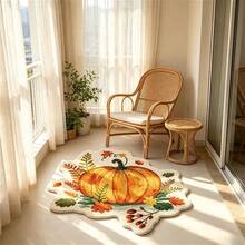 1pc Autumn Pumpkin Maple Leaf Wavy Asymmetrical Area Rug, Soft Plush Material, Skin-Friendly And Comfortable, Non-Slip Backing, Easy To Clean, Perfect For Living Room, Bedroom, Entryway, Dorm, Especially Suitable For Autumn Theme Decor, Thanksgiving Party And Seasonal Home Arrangement - Multicolor - View 3