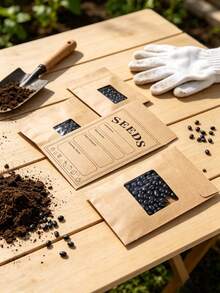 50pcs Kraft Paper Seed Storage Envelopes With Transparent Window, Pre-Printed Seed Record Template, Self-Sealing Reusable Seed Bags, Vegetable Flower Herb Seed Collection Paper Storage Envelopes, Garden Harvest Seed Organizing Envelopes - Wood Color - View 1
