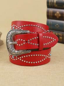 APLCSEY 1pc Red Rivet Design Belt Suitable For Matching With Dresses - Pellet Rolling - View 2