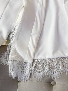 Women's Fashion Mid-Length Lace Patchwork Blazer - White - View 6