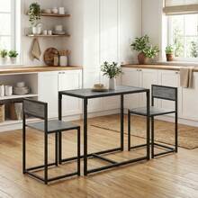 Dining Table And Chairs Set 2, Dining Room Sets, Rectangular Space Saving Table And 2 Chairs Compact Kitchens, Steel Frame, On-Site - Charcoal + Engineered Wood - View 2
