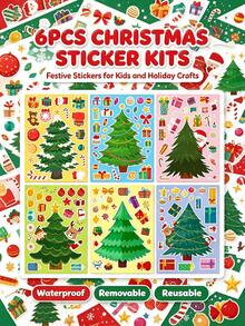 6pcs Christmas Theme Sticker Set, Cartoon Christmas Tree Santa Claus Reindeer DIY Decorative Stickers, Children's Handmade Scrapbook Stickers, Christmas Party Fun Small Gifts, Suitable For Birthday, New Year, Valentine's Day, Easter, Children's Day, Back To School, Halloween, Thanksgiving And Christmas Gifts - Multicolor - View 4