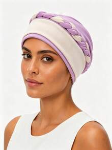 Gorro turbante trenzado para mujer, envoltura de cabeza elástica de bloques de color, gorro de punto suave de moda para uso diario - color - Ver 10