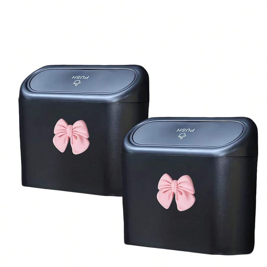 1pc Personalized Bowknot Car Trash Can, Car Seat Back/Door Hanging Storage Box, Multi-Functional Garbage Organizer, Car Accessories - Bow - View 1