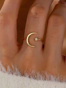 1pc Adjustable Size Star & Moon Design Ring For Women - Gold - View 1
