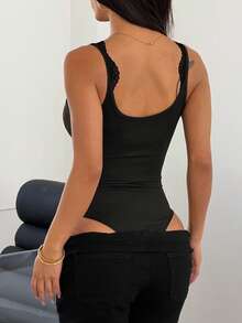 Women's Summer Casual Solid Color Lace Trim Cami Camisole - Black - View 5