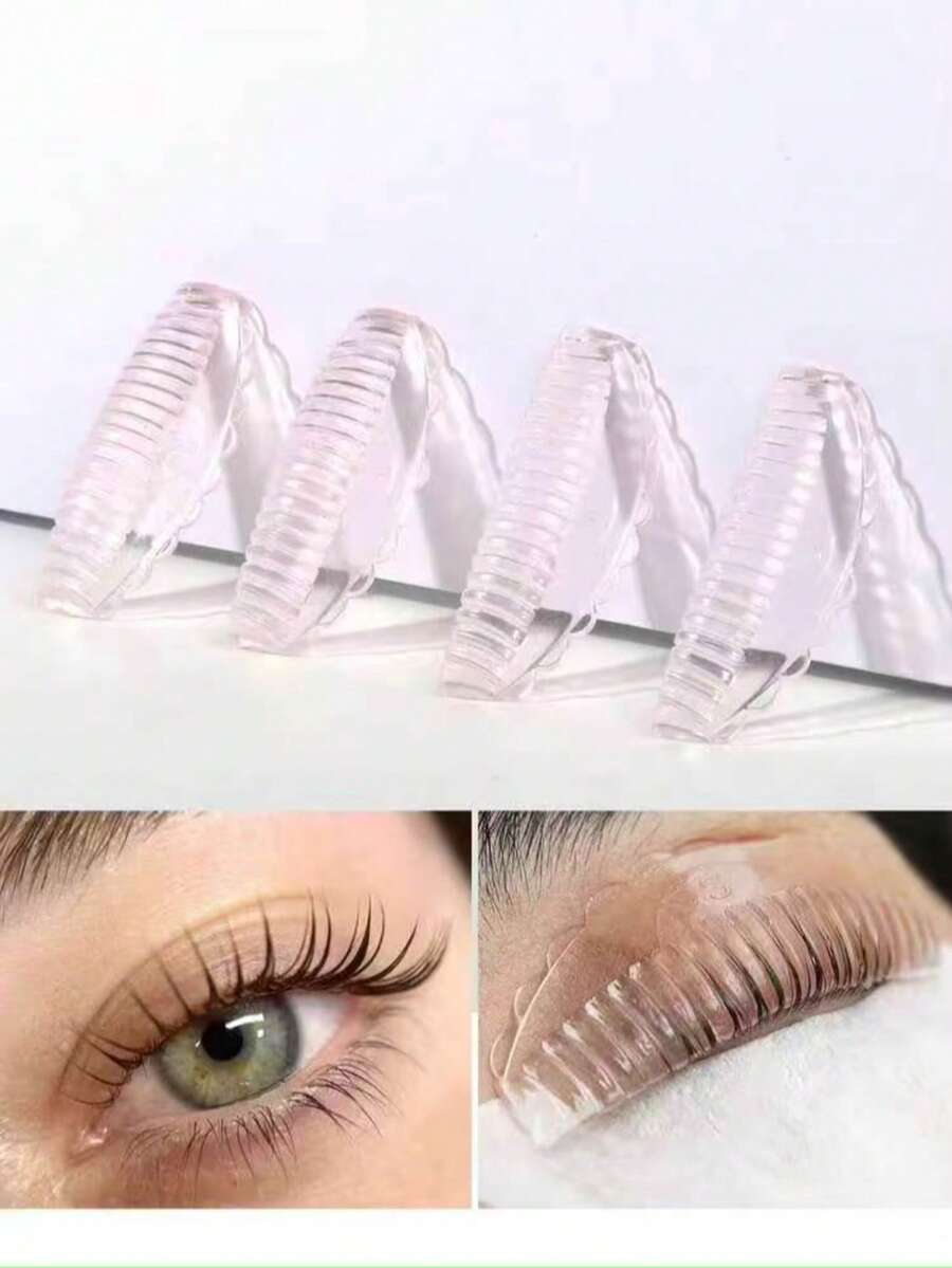 4pcs Self-Adhesive Eyelash Lift Pads, Glue-Free Lash Curl Rods, Reusable Soft J&L&B&D Curl Makeup Beauty Tool Pink - Pink - View 1