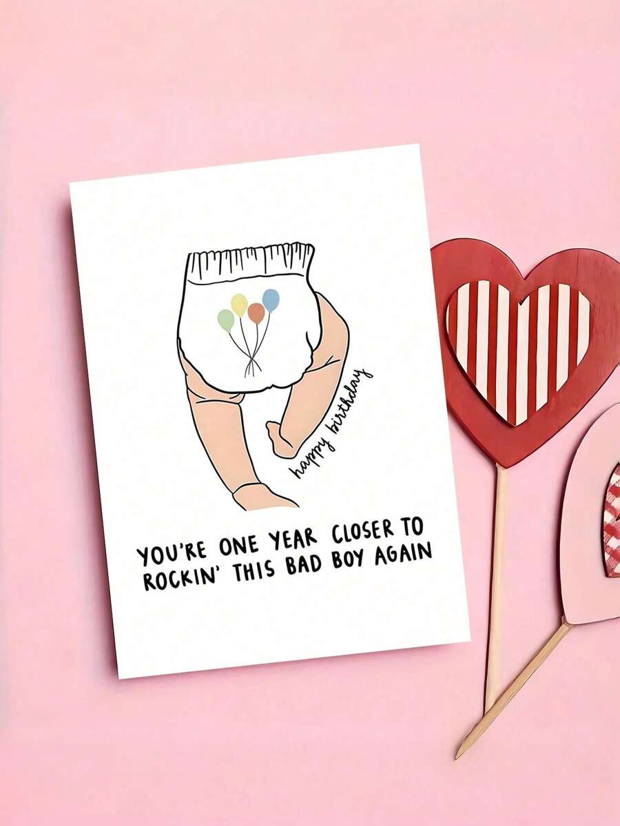 1pc "You're One Year Closer To Wearing Diapers Again" Funny Diaper Birthday Greeting Card With Envelope, Humorous Aging Joke Card, Suitable For Friends, Blank Inside - Multiple Styles - View 1