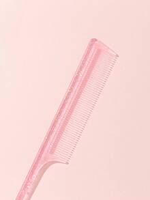 Pink Wet/Dry Dual-Use Pointed Tail Comb (1pc) - Medium Plastic Material, Fashion Glitter Design, Transparent Fine Teeth, Easy To Store; Suitable For Vanity, Bathroom And Countertop; Essential Hair Styling Tool, Suitable For Hair Salon, Beauty Salon, Back To School And Travel Vacation Use. - Multicolor - View 4