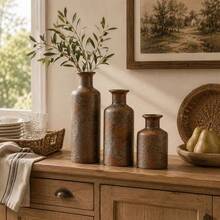 Rustic Ceramic Decorative Vase, Vintage Reactive Glaze Textured Flower Vase For Dried Flowers, Farmhouse Home Decor For Living Room, Shelf, Table & Entryway - 1PC - View 7