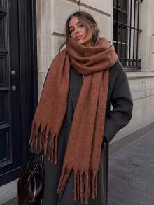 1pc Women's Solid Color Versatile College Style Elegant Thick Faux Fur Warm Scarf, Suitable For Autumn/Winter Season Cold Protection, Shopping And Outfit - Coffee Brown - View 2