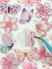 1 Pack 50pcs Vintage Crystal Style Butterfly & Floral Stickers, DIY Scrapbooking Collage Decoration Stickers For Planner, Photo Album, Scrapbook, Doodle - Colorful Butterfly Island - View 3