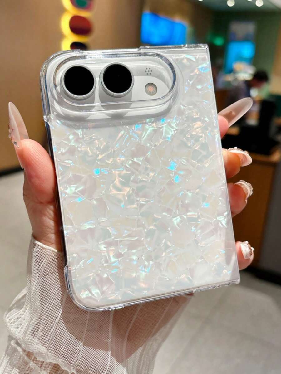 1pc Fashion Cute Simple Dropping PC Material Shell Pattern Element Folding Phone Case, Can Protect And Prevent Falling: SamsungGalaxy Z Fold 5/SamsungGalaxy Z Fold 6/SamsungGalaxy Z Fold 7/SamsungGalaxy Z Fold 8 Ultra/SamsungGalaxy Z Fold 8/IPhoneDuo - White - View 1
