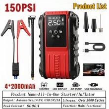 Multifunctional Emergency Jump Starter With 150PSI Air Pump, Digital Tire Inflator, Portable Car Battery Charger,LED Emergency Light & USB Charging, Car Emergency Tool.Suitable As A Holiday Gift. - Multicolor - View 15