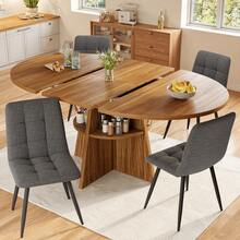 Extendable Dining Table, Dining Room Table, Kitchen Table, Balcony Table, Round Dining Table, Extendable To Oval, 110-150, Seats Up To 8 People, Dark Brown - Dark Brown + MDF - View 5