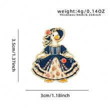 1pc Gold Border Victorian Dress Goose Enamel Pin Vintage Floral Bonnet Duck Princess Gown Lapel Pin, Metal Pin For Jackets Bags Novelty Badge Pin Gift - Multicolor - View 9