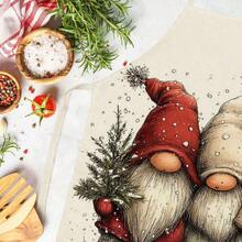 1pc Christmas Gnome Print Apron - Sleeveless Design, Durable And Comfortable Fit, Featuring Red Hat Gnome Holding Snow-Covered Mini Christmas Tree Pattern, Suitable For Cooking, Baking And Home Cleaning, Household Cleaning, Housework Apron, Hand-Painted Handmade Gardening Apron, Fun Holiday Gift - Multicolor - View 9