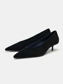 2026 New Plus Size Women's Pointed Toe V-Neck Thin Low Heel Slip-On Elegant Low Vamp Pumps - Black - View 2