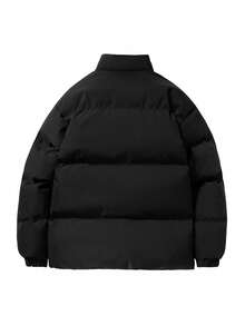 Men's Winter Minimalist Solid Color Versatile Stand Collar Padded Coat, Casual Commuter Jacket Top - Black - View 3