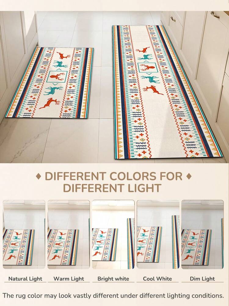 1pc Light Color Deer Print Diatomaceous Earth Absorbent Kitchen Mat, Suitable For Living Room Bedroom Carpet, Anti-Slip Bathroom Mat Laundry Room, Indoor Outdoor Door Mat, Office Hallway Area Carpet, Home Holiday Decor, Study And Gaming Area - Multicolor - View 7