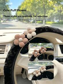 1PC Puff Flower Plush Steering Wheel Cover, Black Plush Steering Wheel Cover With Cute 3D Flower Decoration - Steering Wheel Cover - View 5