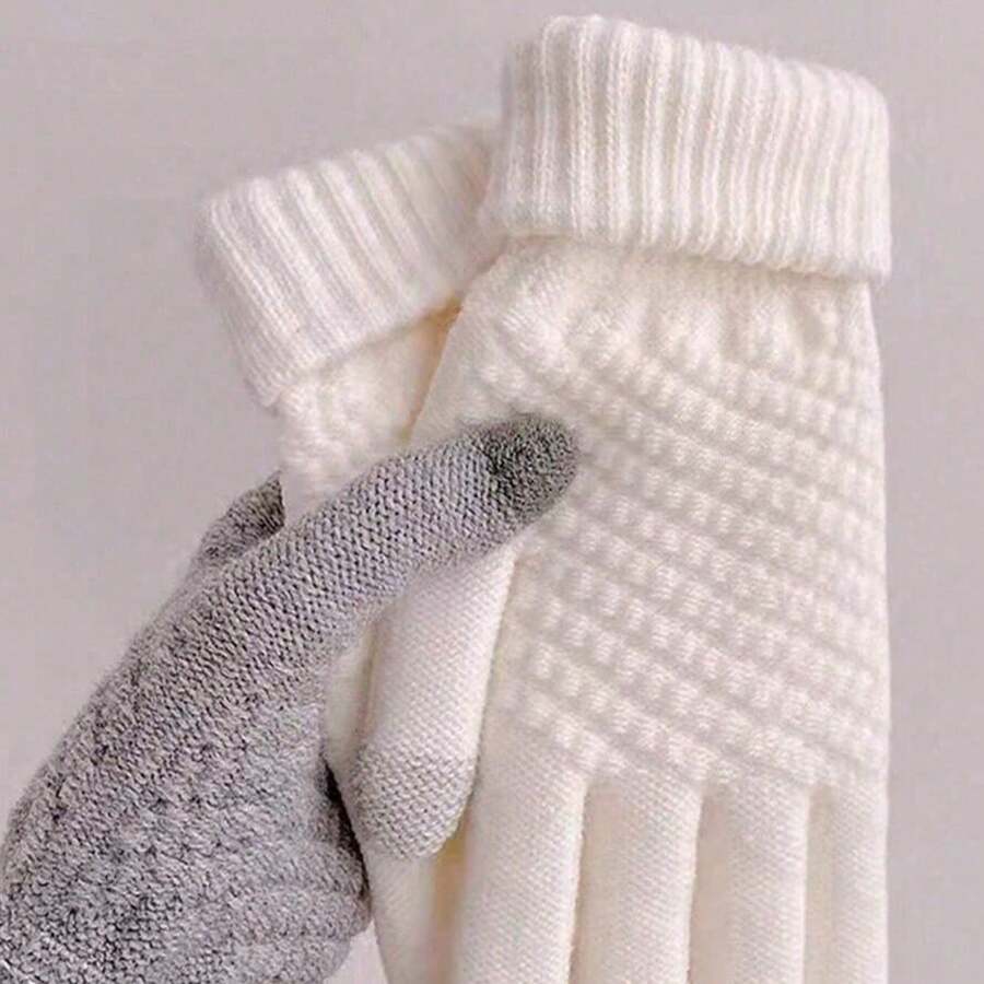 1 Pair Women's Touchscreen Winter Gloves - Fashionable Knitted ...