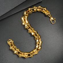 Men Thick Hip-Hop Style 18K Gold-Plated Smooth Bamboo Bracelet, Personalized Street Accessory Jewelry, Suitable For Daily Party Wear - Gold - View 1