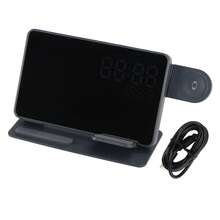 6-In-1 Charger Station For Phone/Watch/Android Devices With LED Clock & Temp Display, Bedside Mirror, Organizer For Electronic Devices - Black - View 4