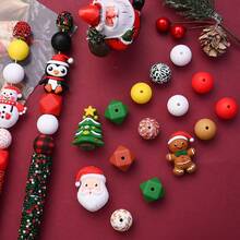 25PCS Christmas 3D Silicone Focal Beads Cute Elk Gingerbread Tree Holiday Charms For DIY Bracelet Necklace Pen Jewelry Making Keychain Craft Supplies - Multicolor - View 8