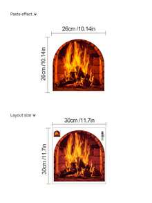 Simulated Fireplace Wall Sticker, Arch-Shaped Rectangle Firewood Flame Retro Brick Fireplace Decal, PVC Removable Self-Adhesive Wall Sticker, Christmas Home Rental Apartment Living Room Autumn And Winter Cozy Decoration - Wall Stickers - View 13