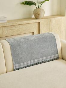1pc Chenille Sofa Cushion, With Pom Pom Lace Trim Design, All-Season Anti-Slip Seat Pad, Machine Washable, Pet-Friendly Stain-Resistant, Sofa Protector Cover - Light Grey - View 7