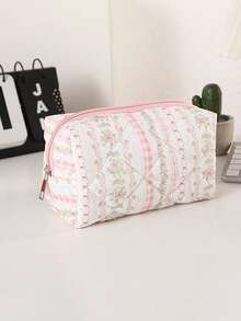 1 pieza Estuche para lápices con patrón bordado de lazo colorido, bolsa de almacenamiento de papelería de gran capacidad creativa, perfecto para útiles escolares - Multicolor - Ver 26