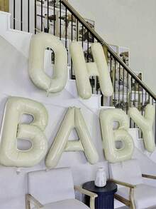 40英寸/16英寸“Oh Baby”字母气球横幅套装 - 象牙色铝箔字母气球，配丝带和吸管，适用于婴儿派对装饰、性别揭晓派对、生日装饰、中性婴儿房庆祝活动、迎婴派对、生日派对、婴儿派对装饰 - 彩色 - 查看 7