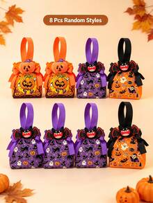 5/8/12 Pcs Halloween Candy Bags Drawstring Tote With Handles And Free Plush Doll, 100% Fabric Small Reusable Gift Bags For Trick Or Treat, Party Favors, Candy Storage, Assorted Pumpkin Ghost Bat Patterns - A - View 13