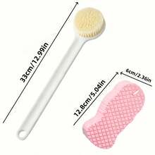 Set Perlengkapan Mandi 2 Buah (Sikat Mandi dan Spons Mandi Pengelupas Kulit), Sikat Punggung Gagang Panjang Unisex, Sikat Mandi Badan Besar untuk Mengangkat Kulit Mati, Warna Acak - MultiWarna - View 7