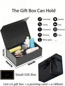 1 Set Black Gift Box Set With Magnetic Lid, Includes Gift Box, Greeting Card And Ribbon, Suitable For Gifts, Bridesmaid Gifts, Groomsman Gifts, Birthday Gifts, Christmas Gifts, Clothing Packaging, Exquisite Box Design, High-End Birthday Gift Packaging - Black - View 5
