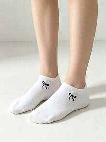 1/5 Pairs Bowknot Minimalist Comfortable Breathable Women's Boat Socks, Classic Solid Color Short Socks, Suitable For All Seasons Daily Wear - White - View 7