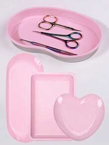 1pc Nail Tool Disinfection Tray, Kidney-Shaped Tray, Heart-Shaped Tray, Heat-Resistant, Portable Nail Tool Disinfection Tray - Pink - View 1