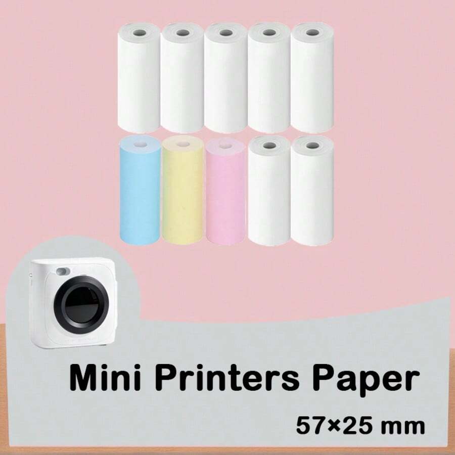5/10 Rolls 57*25mm Thermal Paper Rolls, BPA‑Free Mini Pocket Printer Refill Paper, Clear Printing For Mistake Notes Memo Photo, Compatible With Paperang Mini Thermal Printer, Back To School School Supplies - 57 X 25 mm - View 1