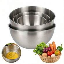1/4pcs Stainless Steel Salad Mixing Bowl, Food Storage Container, Kitchen Prep Bowl, Kitchen Salad Bowl, Suitable For Dough Kneading, Vegetable Washing, Baking Preparation, Salad Making And Egg Beating, Essential Choice For Kitchen Cooking, Baking And Meal Preparation - Silver - View 12