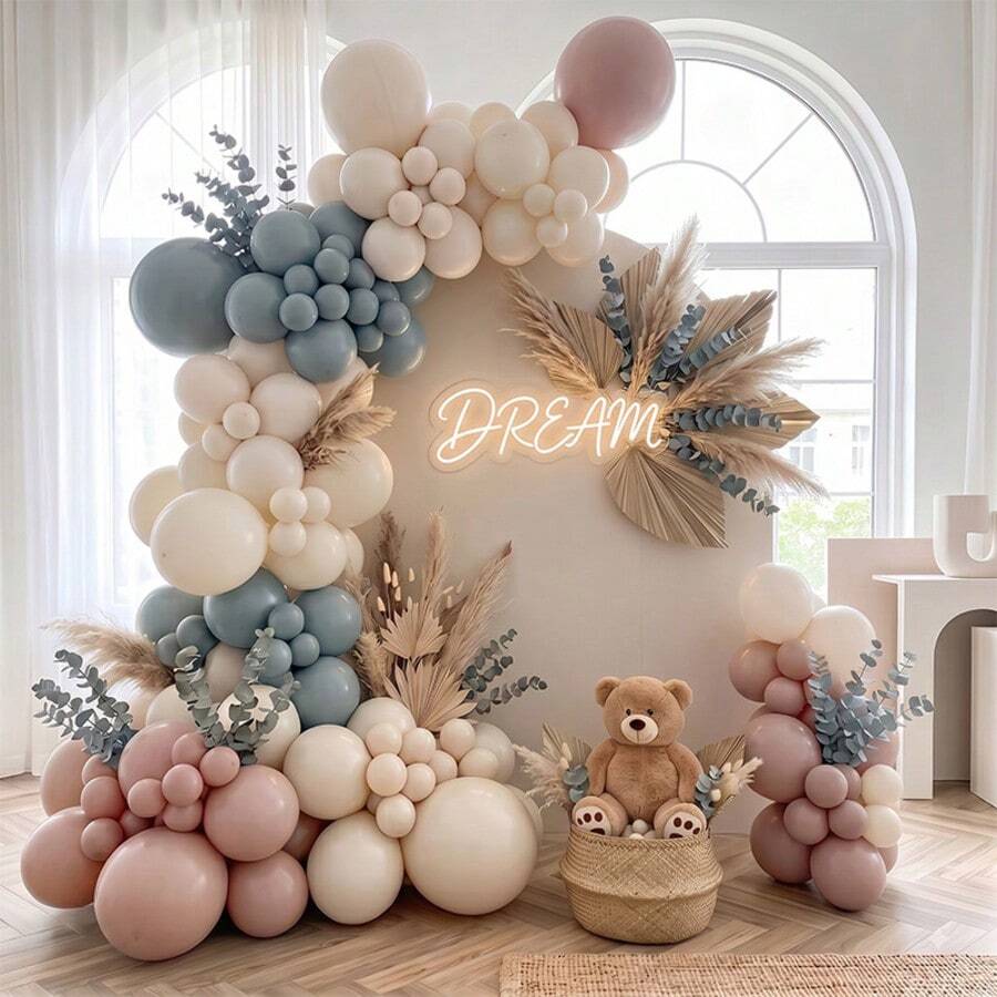 112PCS Blush Pink, Twilight Blue & Cream Balloon Garland Kit, Boho Balloon Arch Kit For Birthday Party Decorations, Baby Shower, Wedding, Bridal Shower & Celebration Decor With Balloon Chain & Glue Dots - Mixed Set - View 1