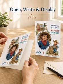 Custom Photo And Name Western Cowboy Birthday Greeting Card, Personalized Age Card With Raised Paper Layers, 3D Western Birthday Card, Cowboy Theme Keepsake, Birthday Greeting For Kids, Children, Sons, Daughters, Family And Western Party Celebrations - Multicolor - View 5