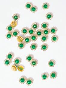 10-200顆 12mm 綠色珍珠花，中心鑲嵌綠色珍珠，周圍環繞小白色水鑽，向日葵圖案，亮面鈕扣水鑽花，DIY手工配件，適用於花卉頭飾與衣飾裝飾 - 12mm綠珍珠花 - 查看 7